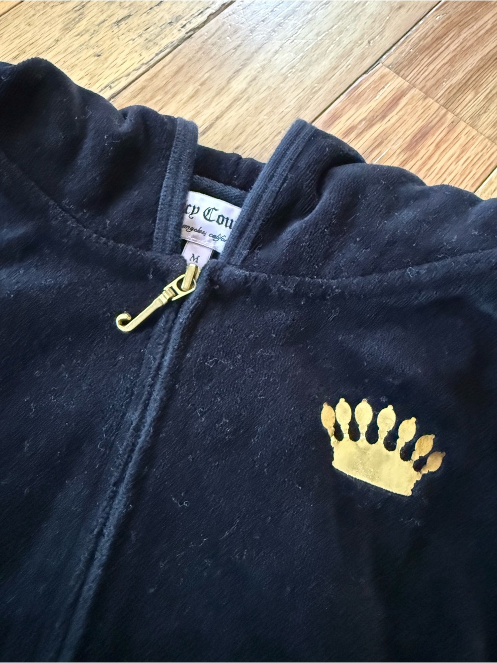 JUICY COUTURE VELOUR FULL ZIP HOODIE JACKET Black With Gold Logo Women’s Size M - Picture 7 of 14